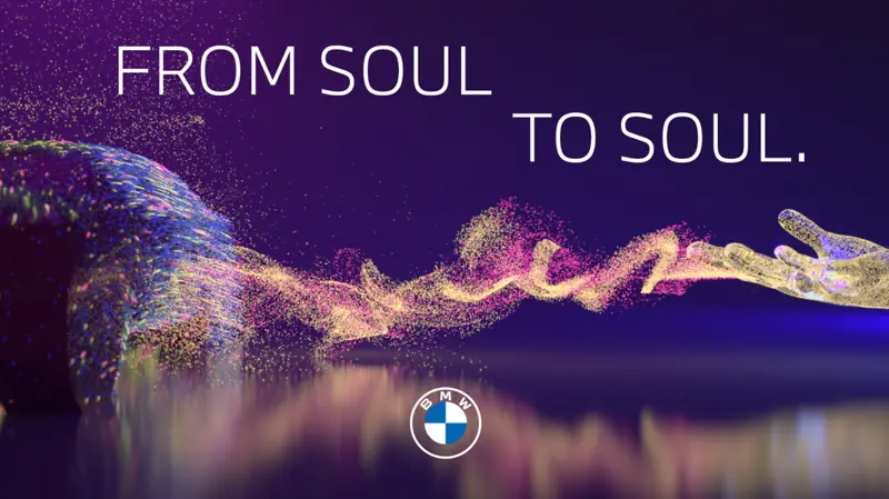 Purple particle wave with the words From soul to soul