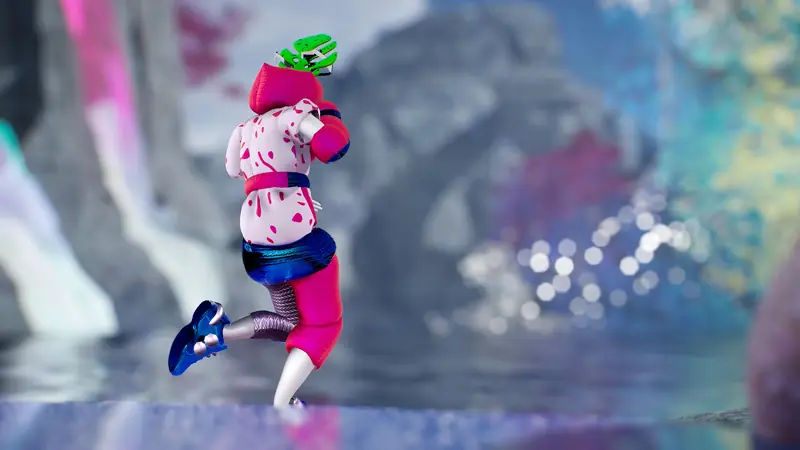 CGI character dancing in pink light